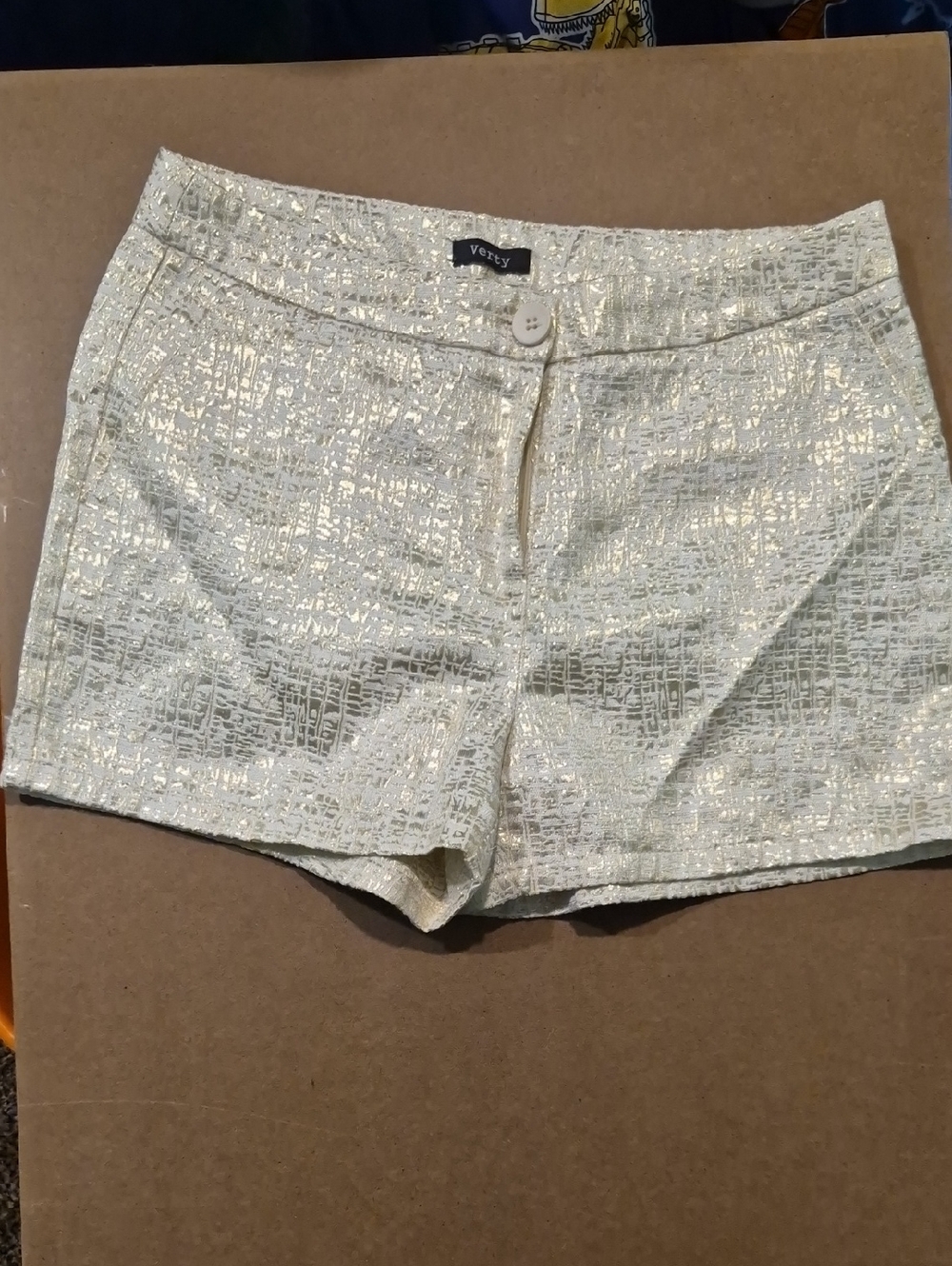 Verty Metallic Cream Cropped Jean Shorts